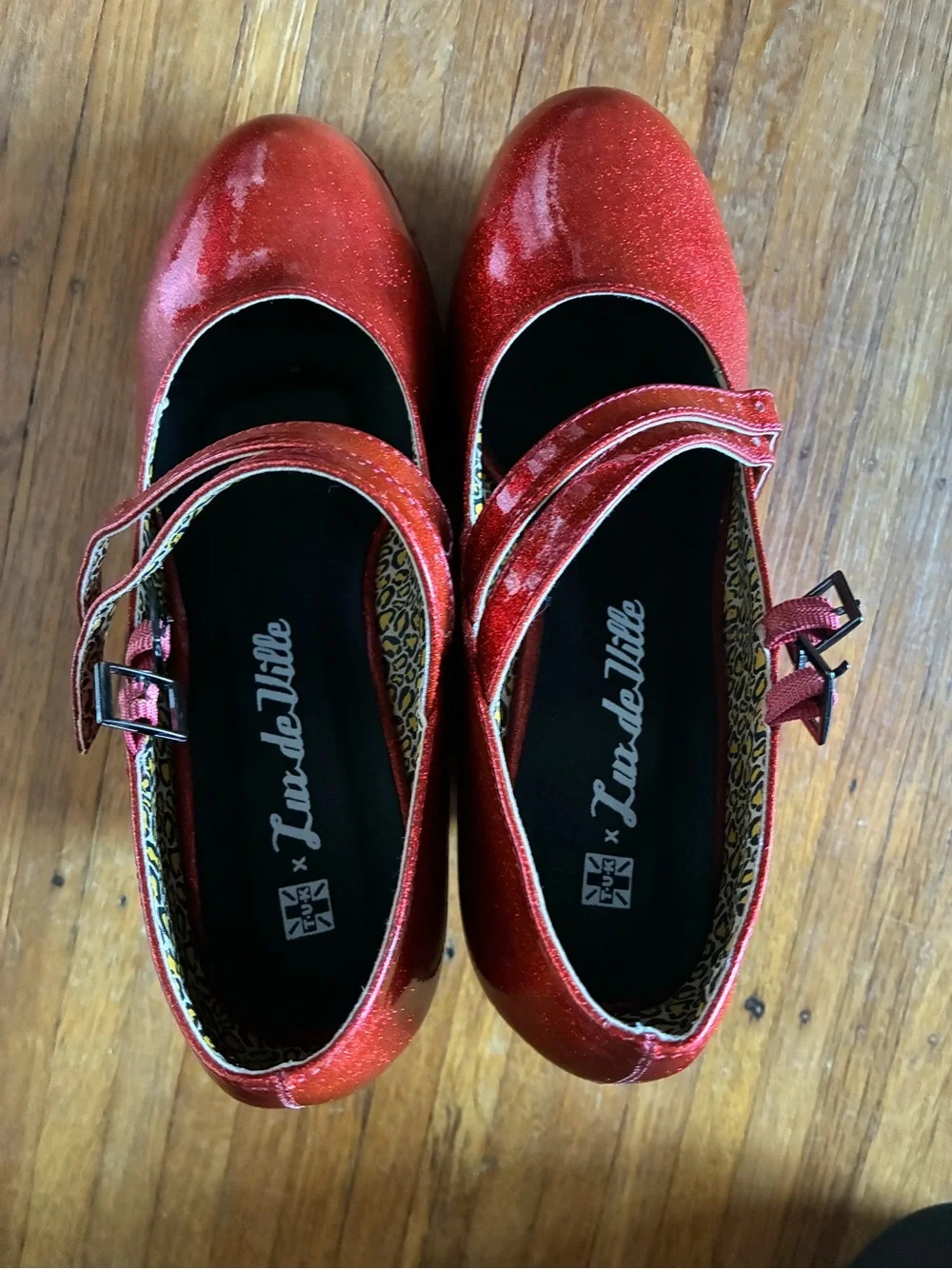 T.U.K Red Glitter Mary Jane Platform Wedges with Star Cutout